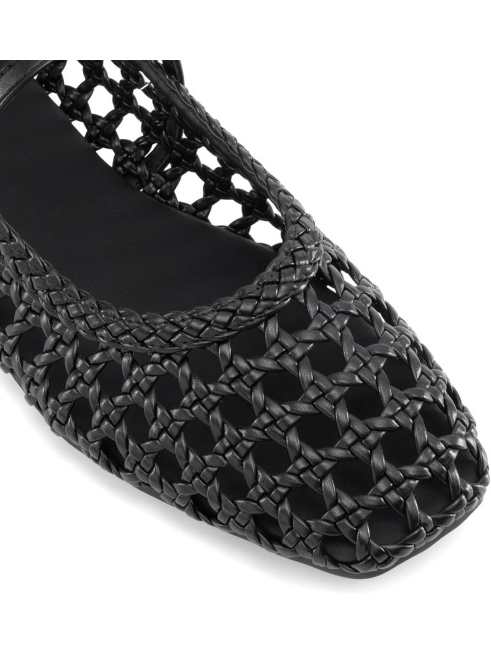 Women's Woven Mesh Ballet Flats Black Square Toe Mary Jane Dressy Shoes - Picture 6 of 6
